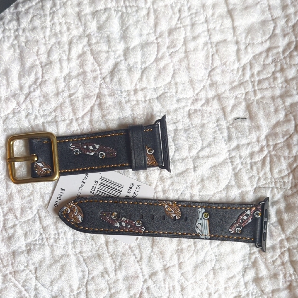 Coach Car Black Leather Apple Strap Watch Band - Picture 4 of 6